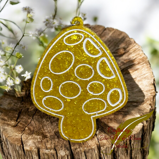 Mushroom Keychain – Yeah Yeah Yellow Glitter Resin Mushroom Keychain