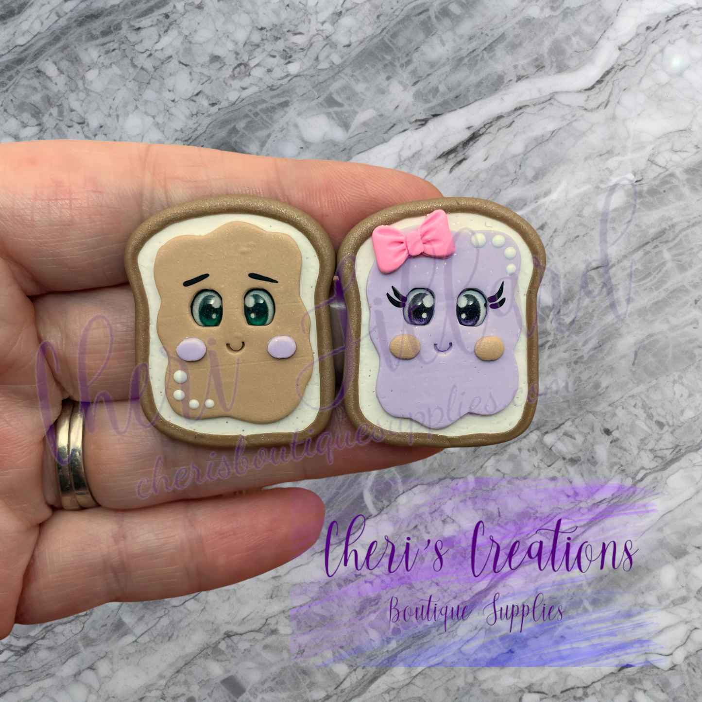 Purple PB & J Set – Handmade Polymer Clay Food Embellishments for Bow Making, Crafting & DIY Projects