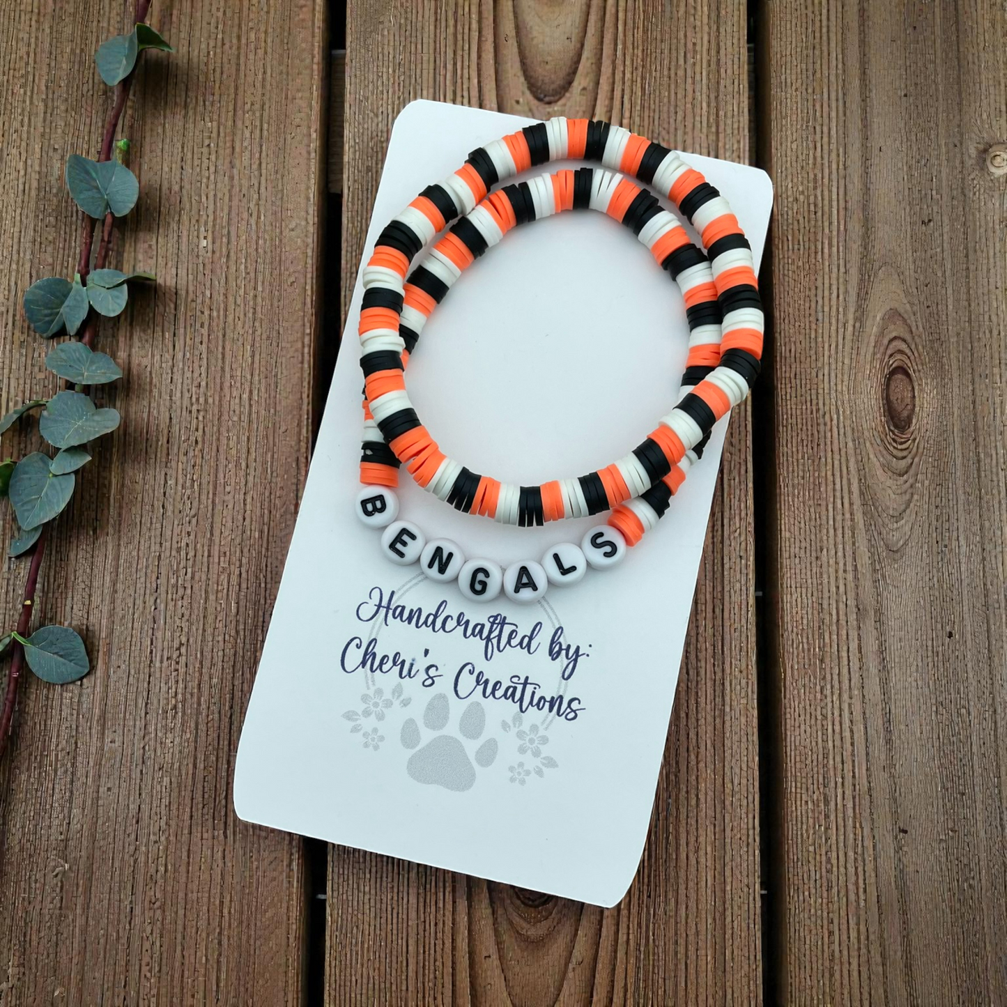 Cincinnati Bengals Inspired Heishi Bead Bracelet Set – Handmade Stretch Bracelets, Set of 2