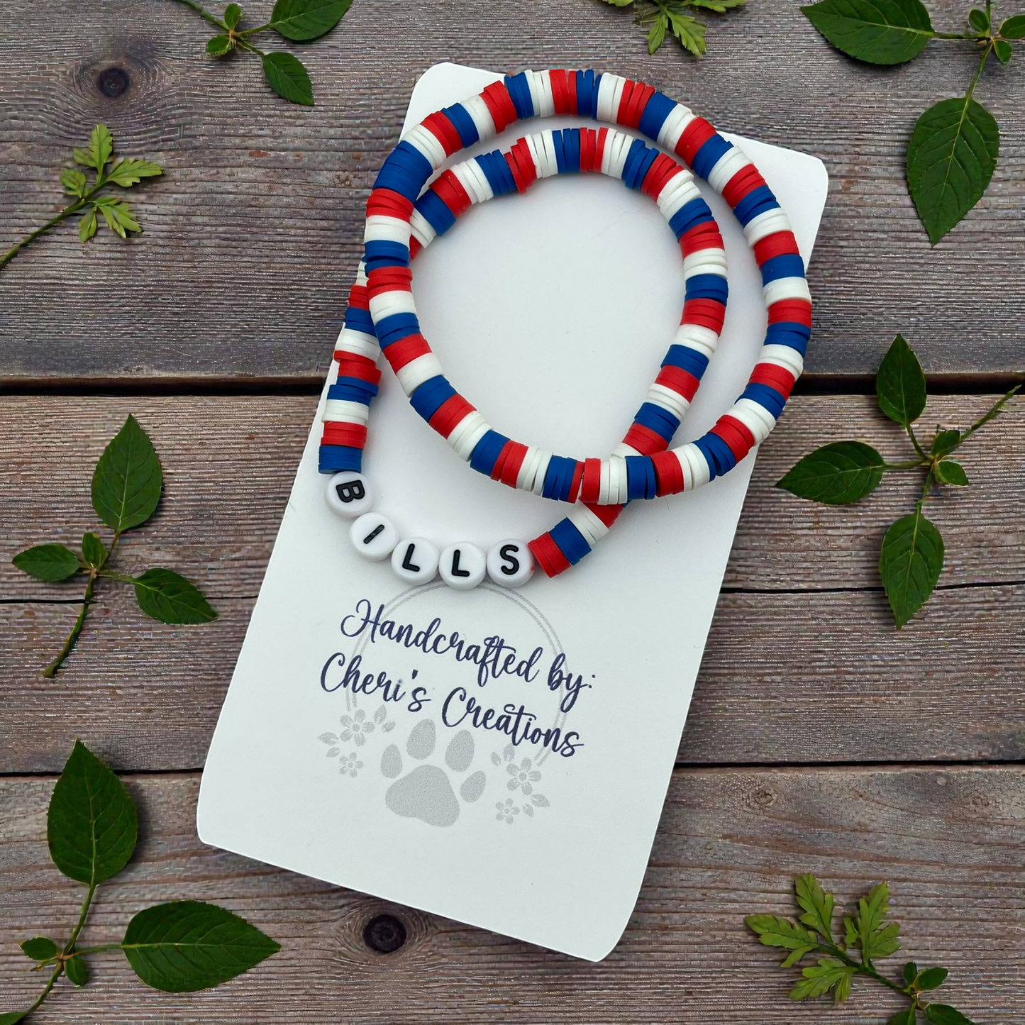 Buffalo Bills Inspired Heishi Bead Bracelet – Handmade Stretch Bracelet Set of 2