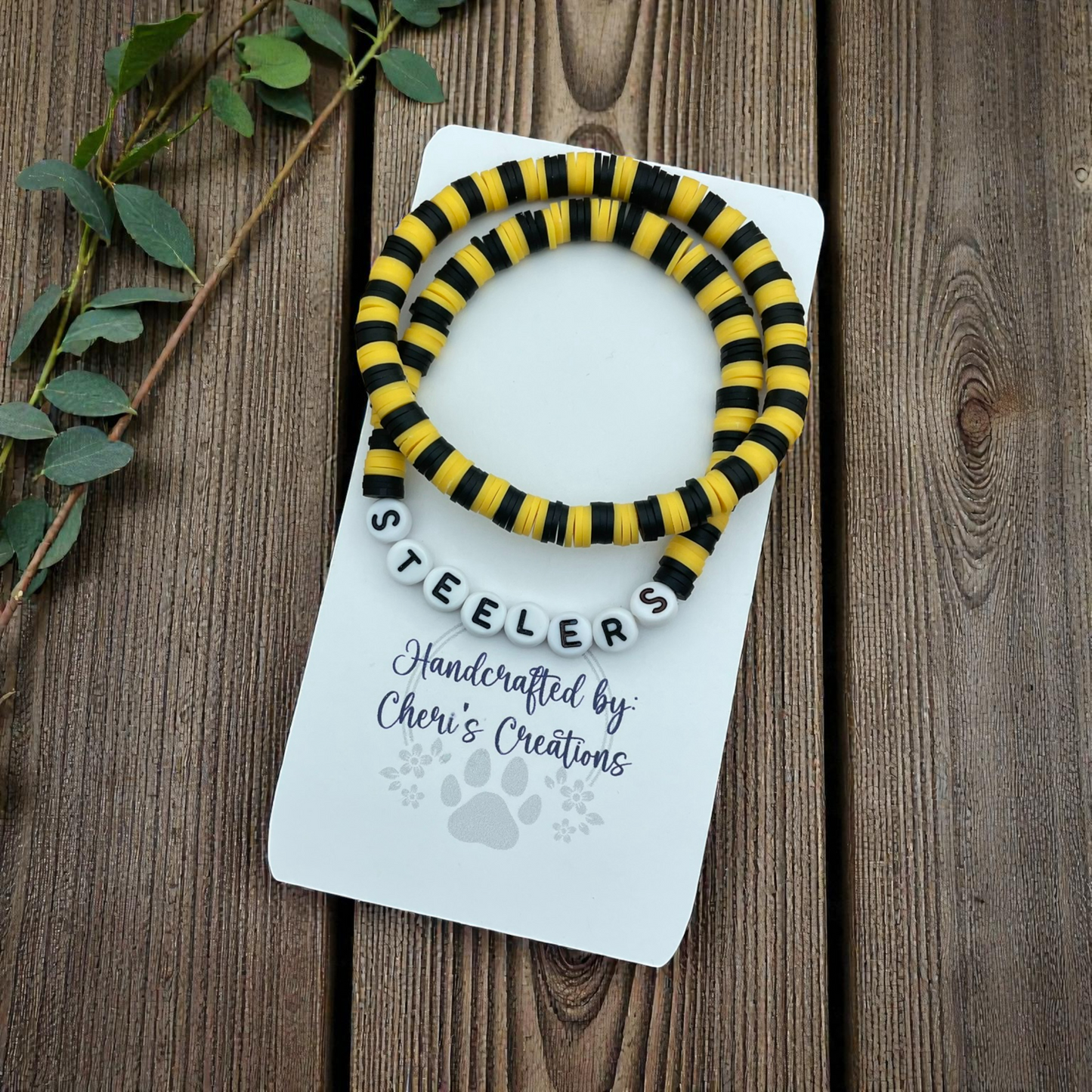 Pittsburgh Steelers Inspired Heishi Bead Bracelet Set – Handmade Stretch Bracelets, Set of 2