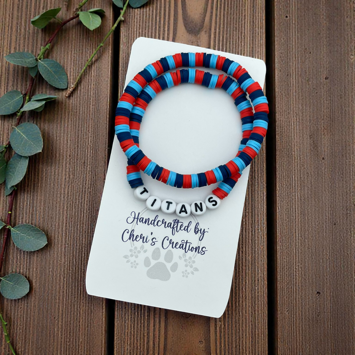Tennessee Titans Inspired Heishi Bead Bracelet Set – Handmade Stretch Bracelets, Set of 2