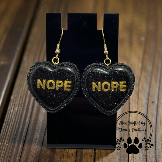 NOPE Black Heart Macaron Dangle Earrings – Handmade Polymer Clay Earrings