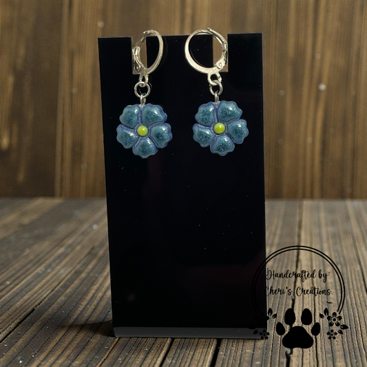 Navy Blue Flower Earrings – Mini Dangle Earrings