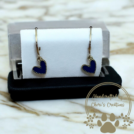 Bold Navy Blue Heart Enamel Dangle Earrings