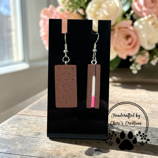 Neapolitan Ice Cream Sandwich Dangles - Handmade Polymer Clay Earrings