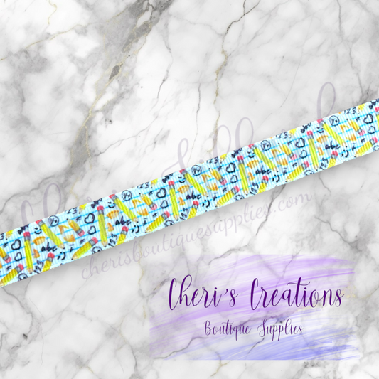 Back to School Notebook Doodles Grosgrain Ribbon – 5/8" & 7/8" | Fun School Supply Craft Ribbon