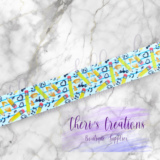 Back to School Notebook Doodles Grosgrain Ribbon – 5/8" & 7/8" | Fun School Supply Craft Ribbon