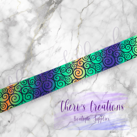 Spooky Halloween Orange & Purple Ombre Black Flame Candle 7/8" Grosgrain Ribbon by the Yard