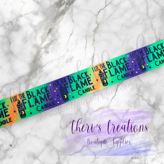 Spooky Halloween Orange & Purple Ombre Black Flame Candle 7/8" Grosgrain Ribbon by the Yard