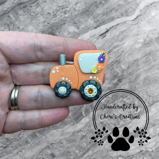 Orange Country Tractor Polymer Clay Embellishment