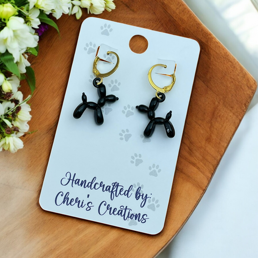 Playful Black Balloon Dog Enamel Dangle Earrings