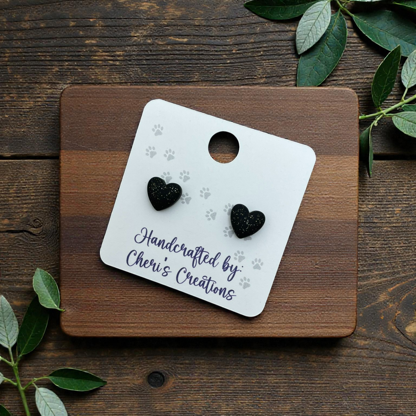 Black Heart Stud Earrings – Handmade Polymer Clay Earrings