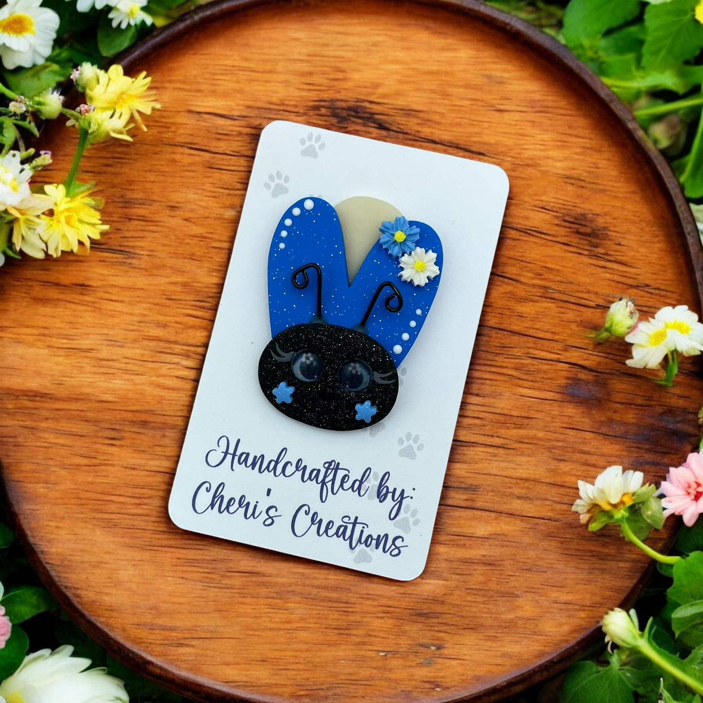 Sweet Blue Glow Bug Polymer Clay Embellishment