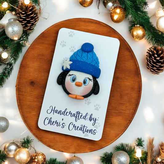 Chilly Blue Beanie Penguin Polymer Clay Embellishment