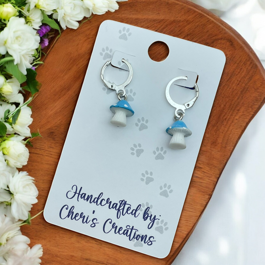 Whimsical Blue Mini Mushroom Acrylic Dangle Earrings