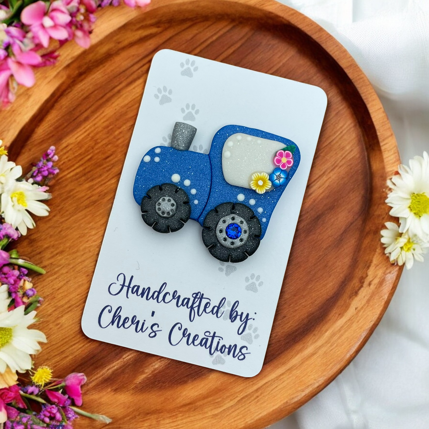 Country Blue Tractor Polymer Clay Embellishment