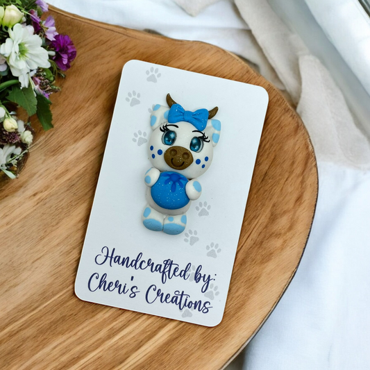 Charming Blueberry Cow Polymer Clay Embellishment