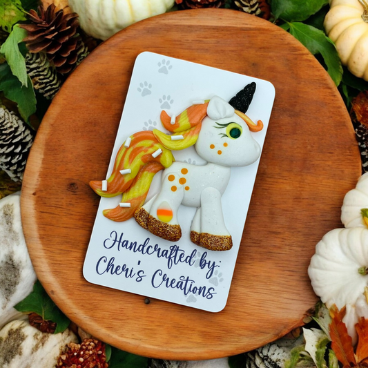 Whimsical Candy Corn Unicorn Polymer Clay Embellishment