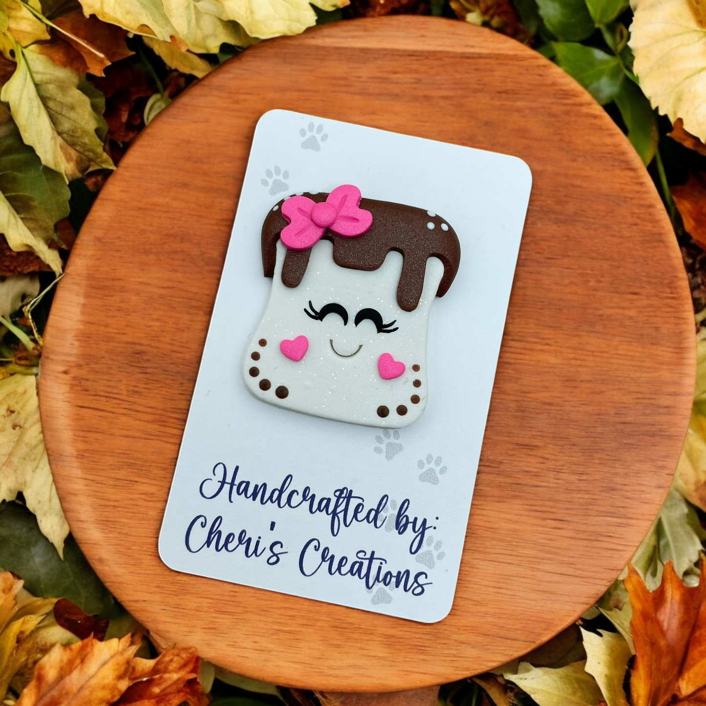 Sweet Chocolate Covered Marshmallow Polymer Clay Embellishment