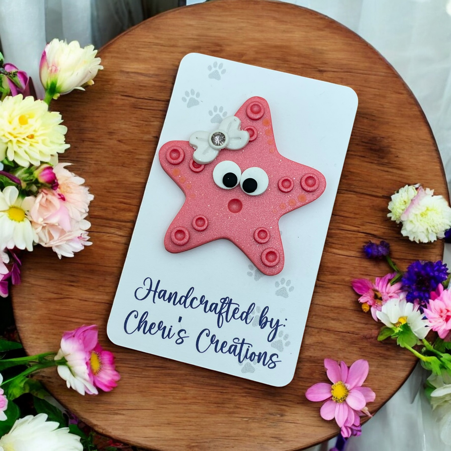 Cute Coral Starfish Polymer Clay Embellishment