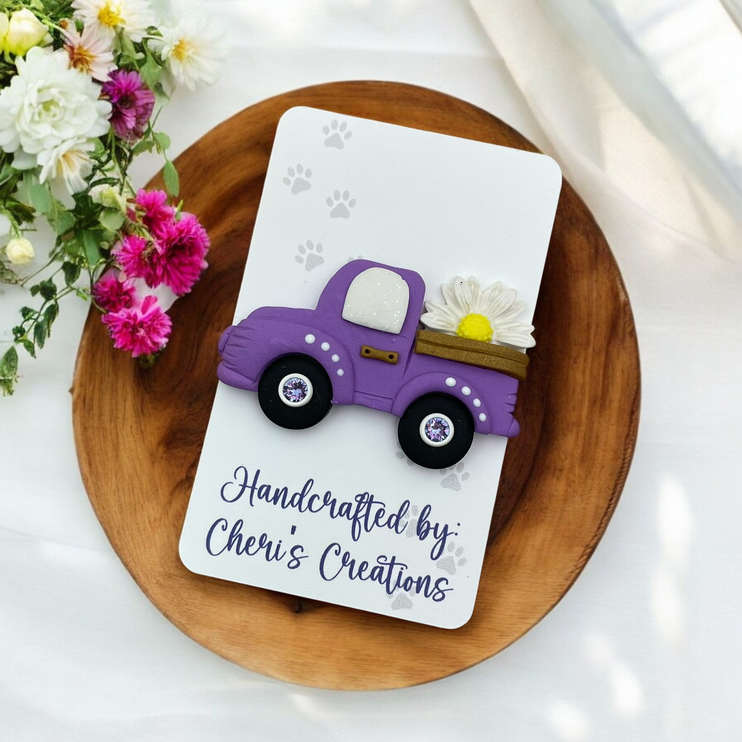 Spring Daisy Truck Polymer Clay Embellishment