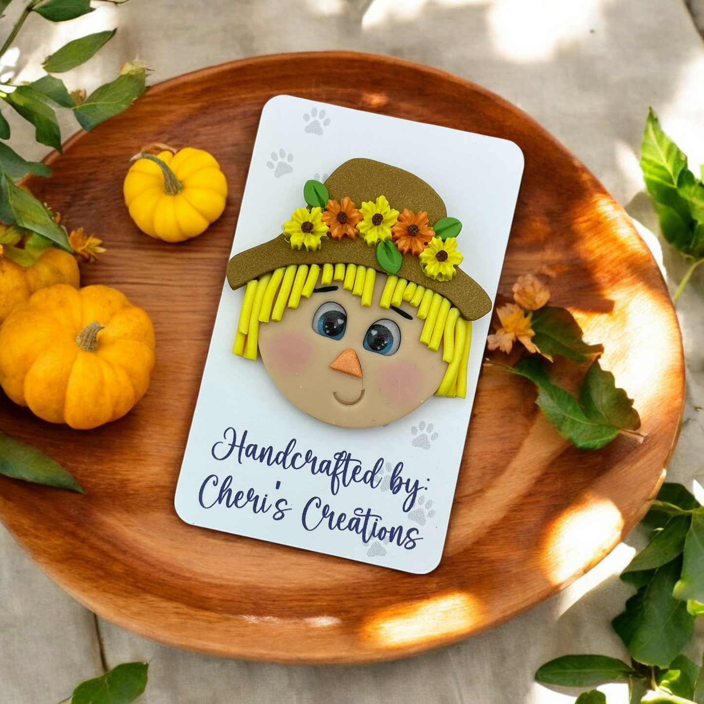 Fall Harvest Sunflower Scarecrow Polymer Clay Embellishment