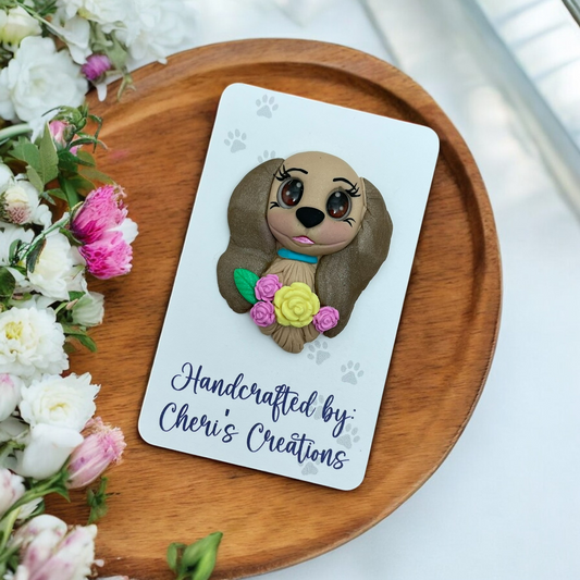 Playful Floral Spaniel Polymer Clay Embellishment