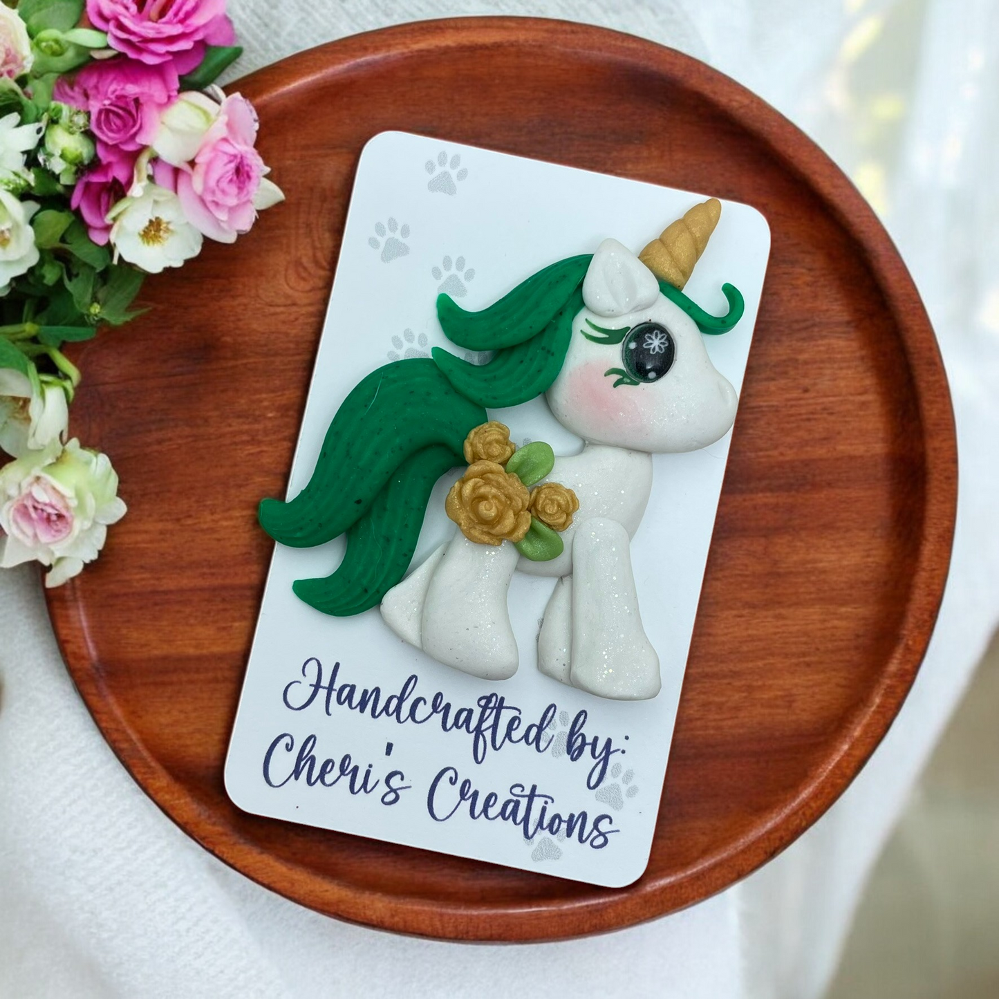 Graceful Gold Rose Unicorn Polymer Clay Embellishment