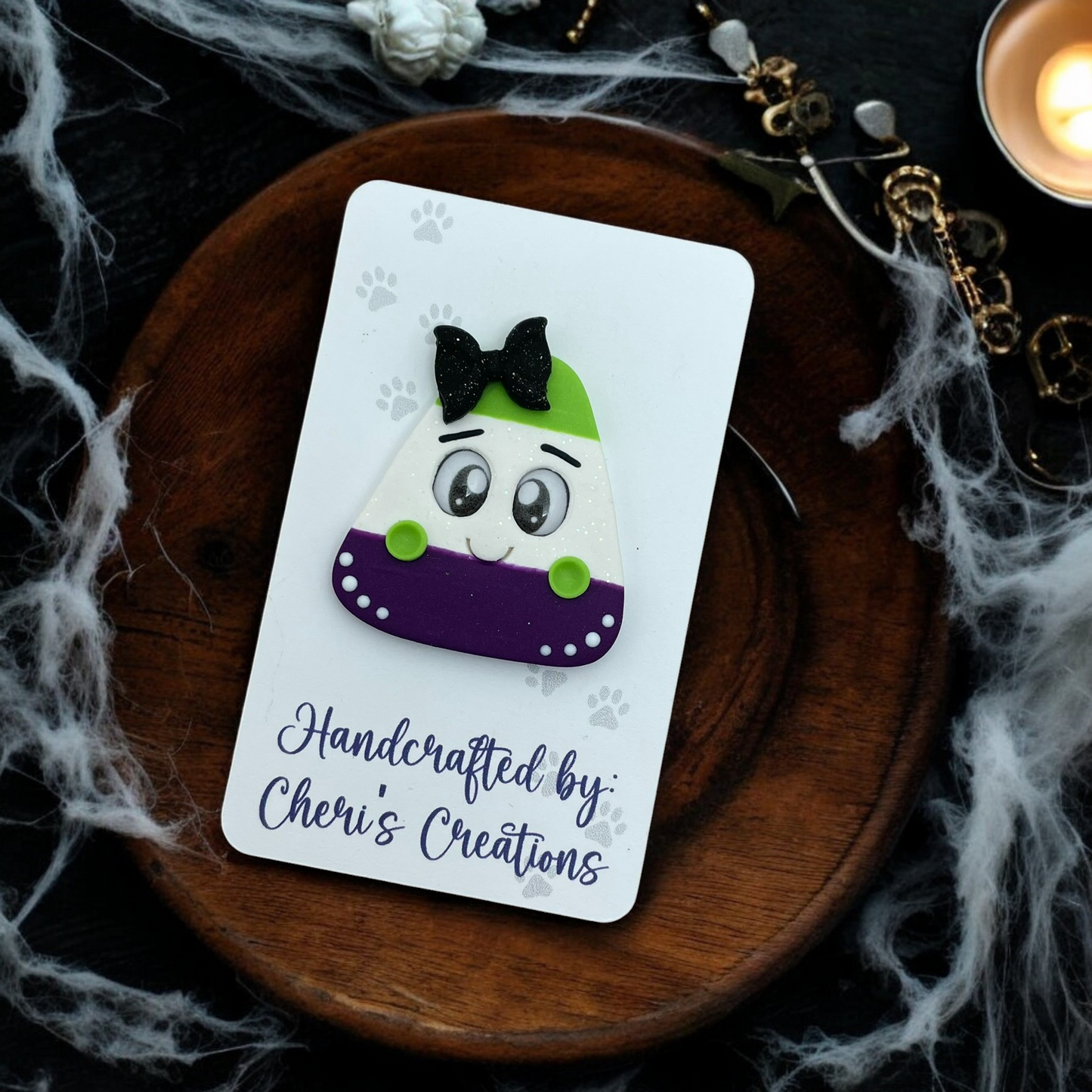 Spooky Green & Purple Candy Corn Polymer Clay Embellishment
