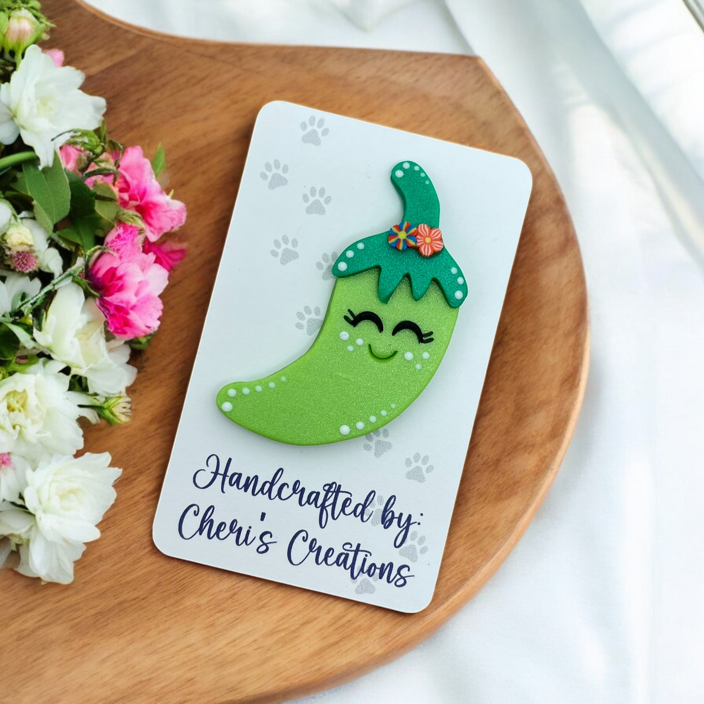 Spicy Green Chili Pepper Polymer Clay Embellishment