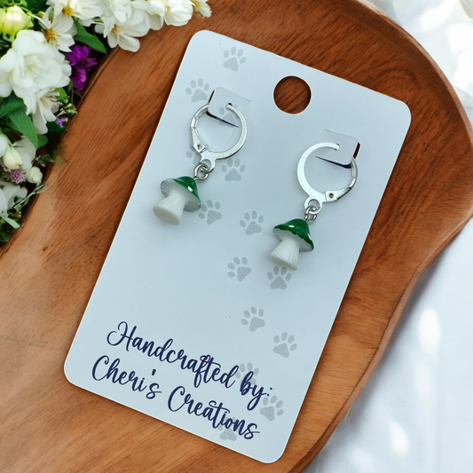 Whimsical Green Mini Mushroom Acrylic Dangle Earrings