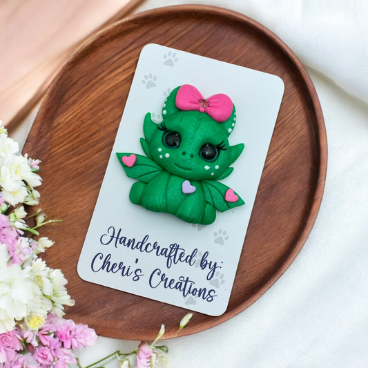 Green Heart Dragon Polymer Clay Embellishment