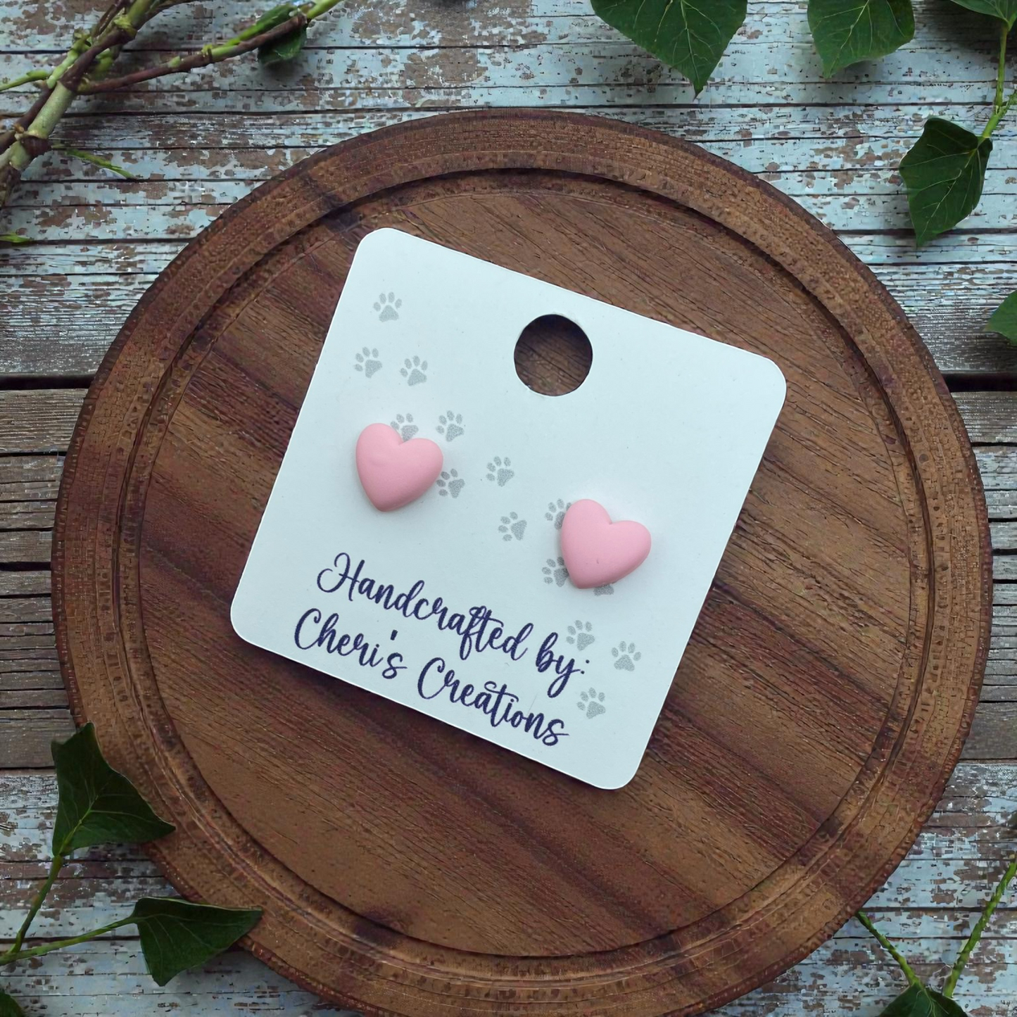 Light Pink Heart Stud Earrings – Handmade Polymer Clay Earrings