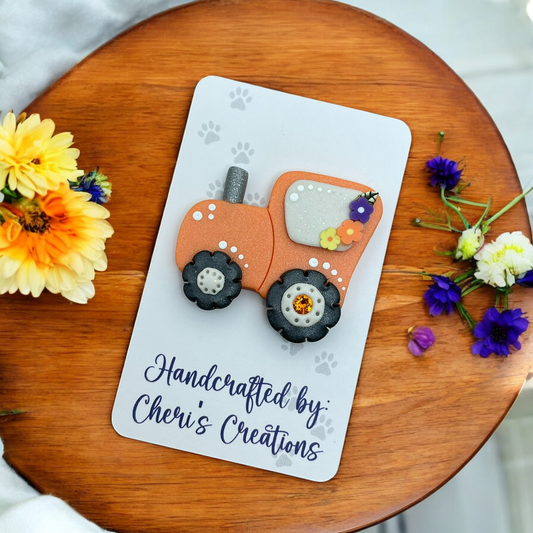 Orange Country Tractor Polymer Clay Embellishment