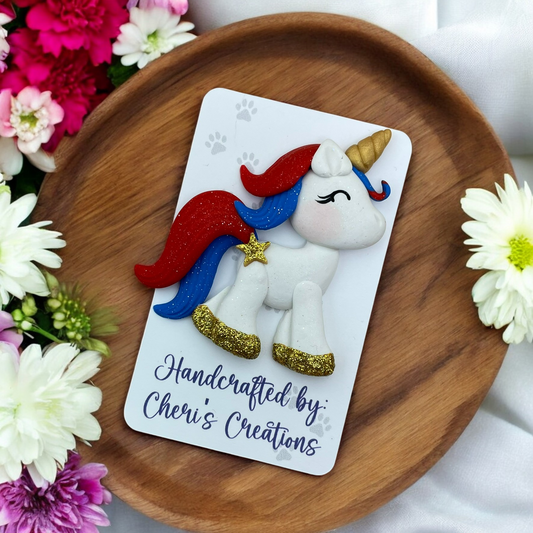 Charming Patriotic Unicorn Polymer Clay Embellishment