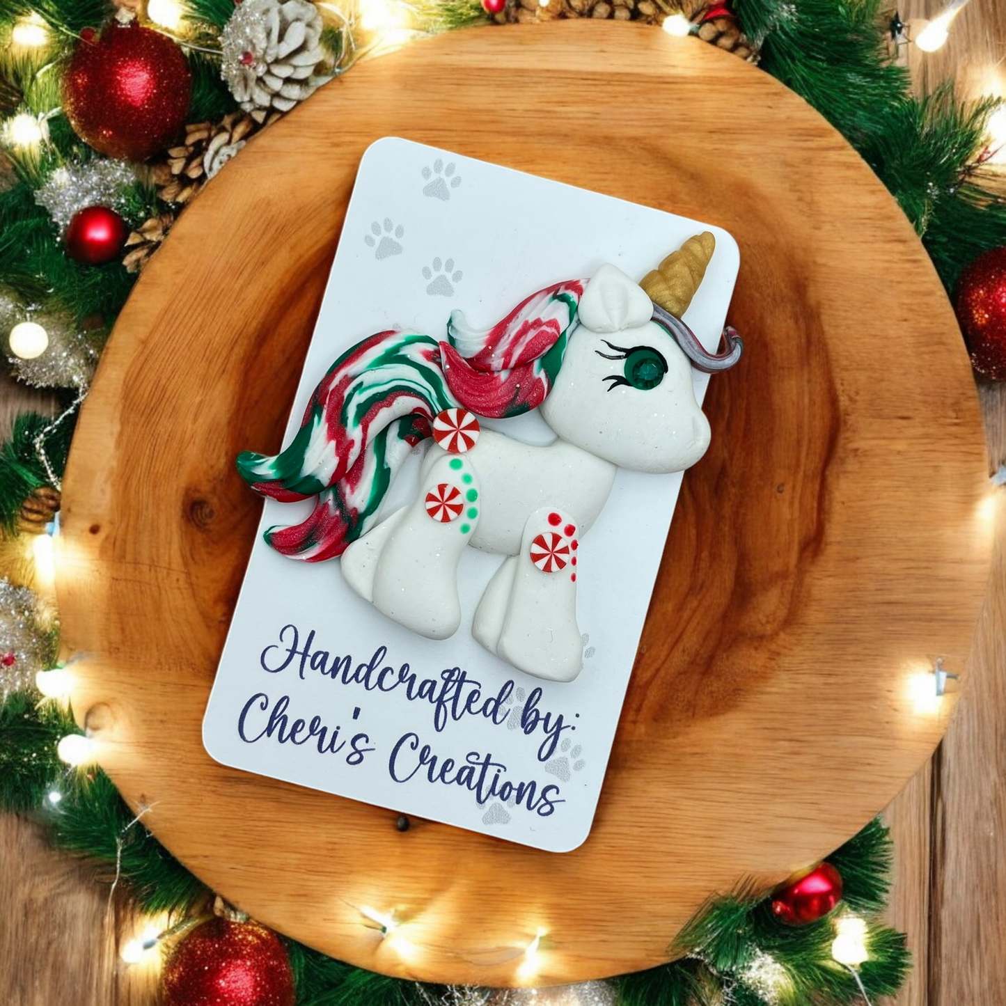 Sweet Peppermint Unicorn Polymer Clay Embellishment
