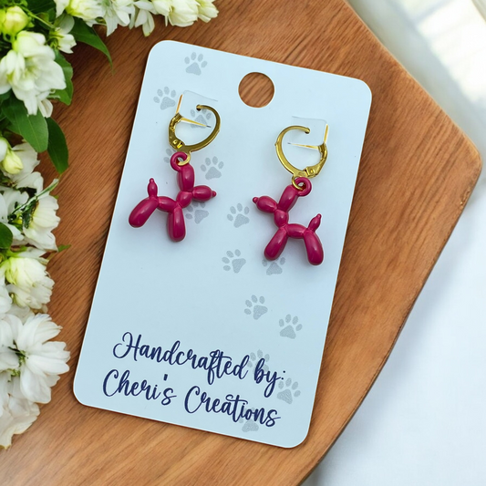 Playful Pink Balloon Dog Enamel Dangle Earrings