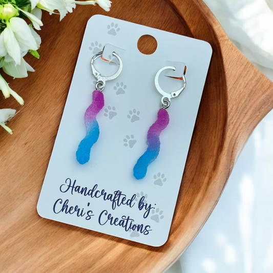 Retro Pink & Blue Gummy Worm Acrylic Dangle Earrings