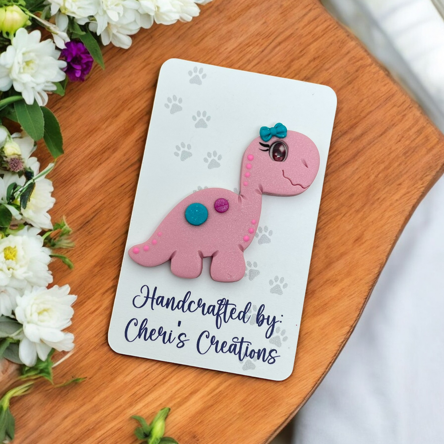 Playful Pink Dinosaur Polymer Clay Embellishment
