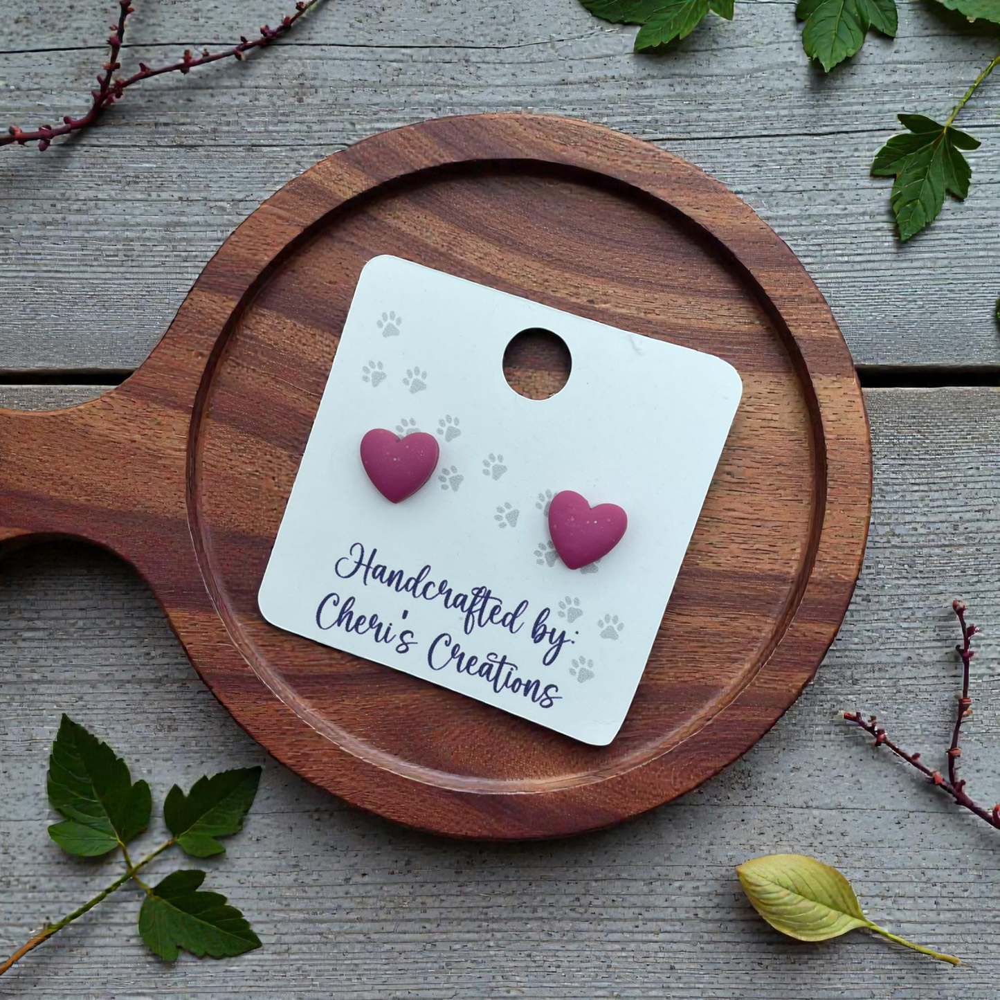 Pink Heart Stud Earrings – Handmade Polymer Clay Earrings