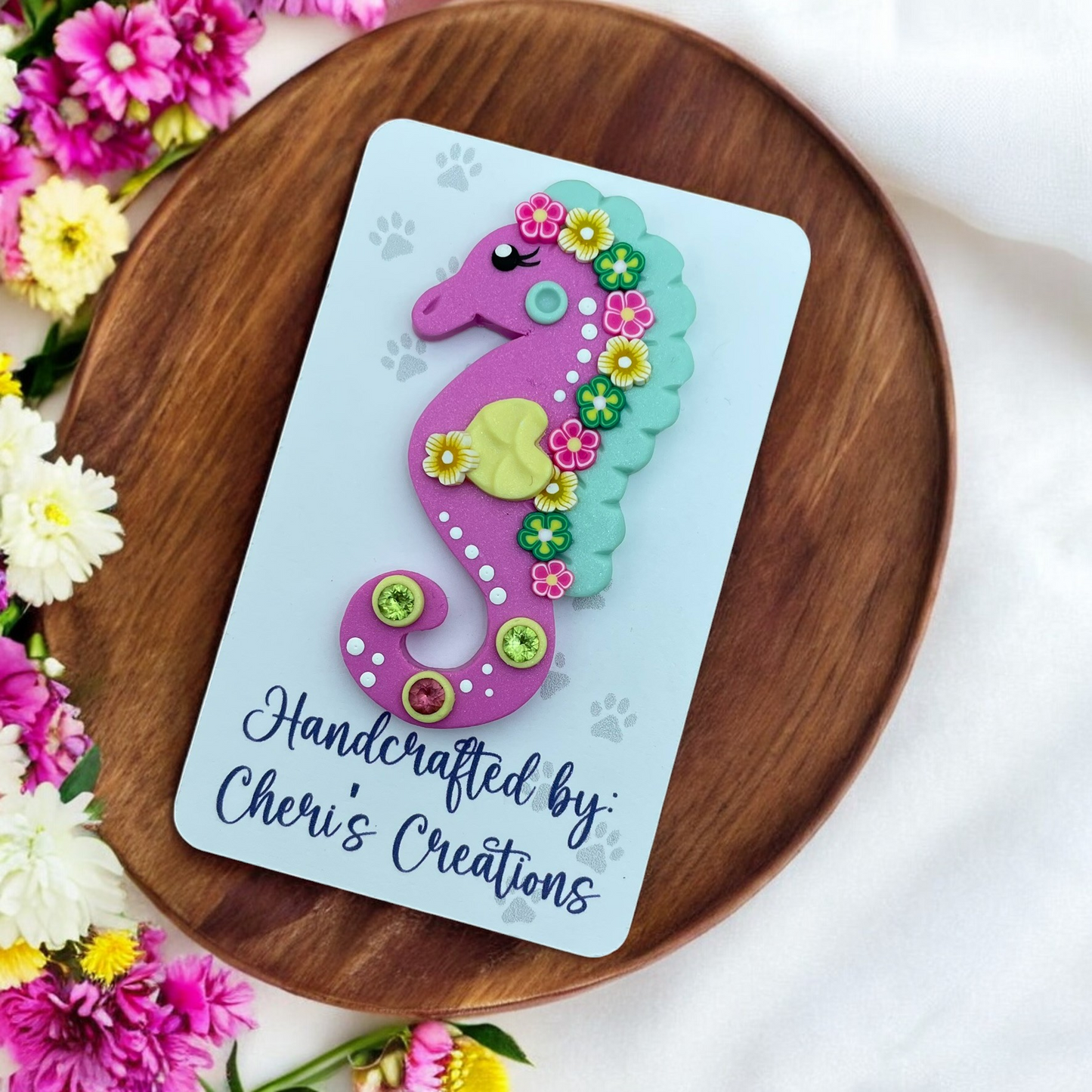 Cheerful Pink Seahorse Polymer Clay Embellishment