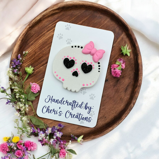 Delicate Pink Sugar Skull Polymer Clay Embellishment