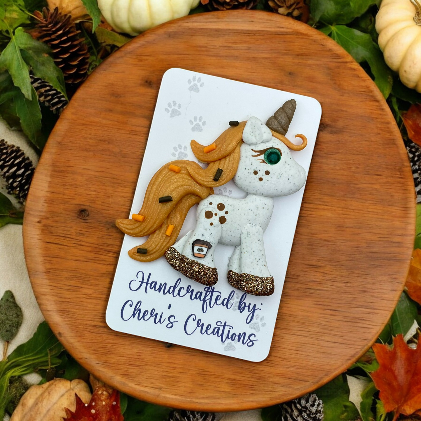 Whimsical Pumpkin Spice Unicorn Polymer Clay Embellishment