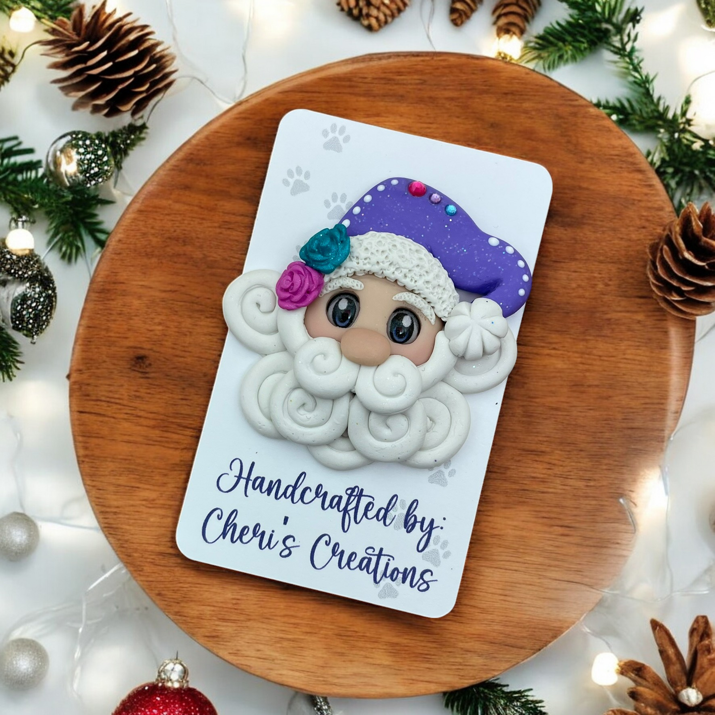 Regal Purple Hat Santa Polymer Clay Embellishment