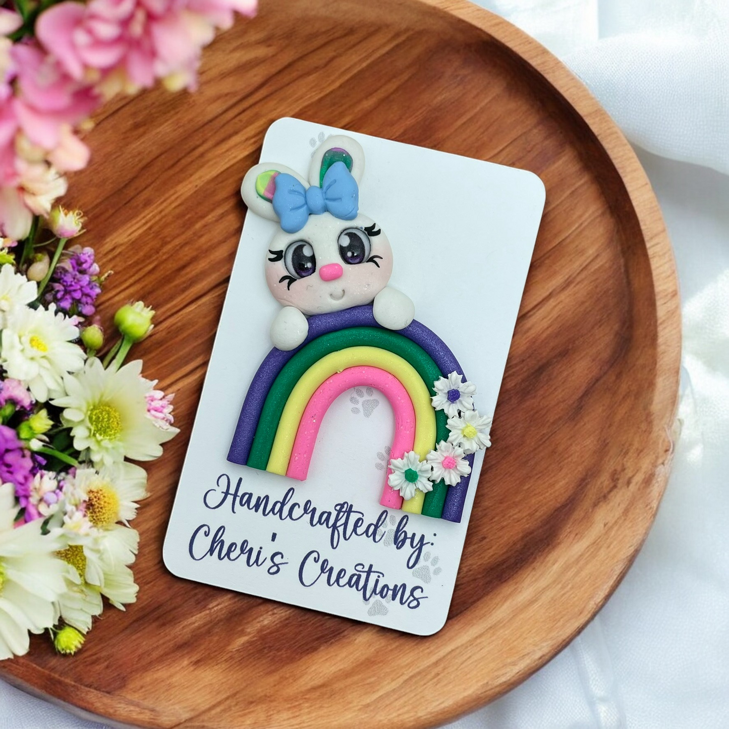 Sweet Rainbow Bunny Polymer Clay Embellishment