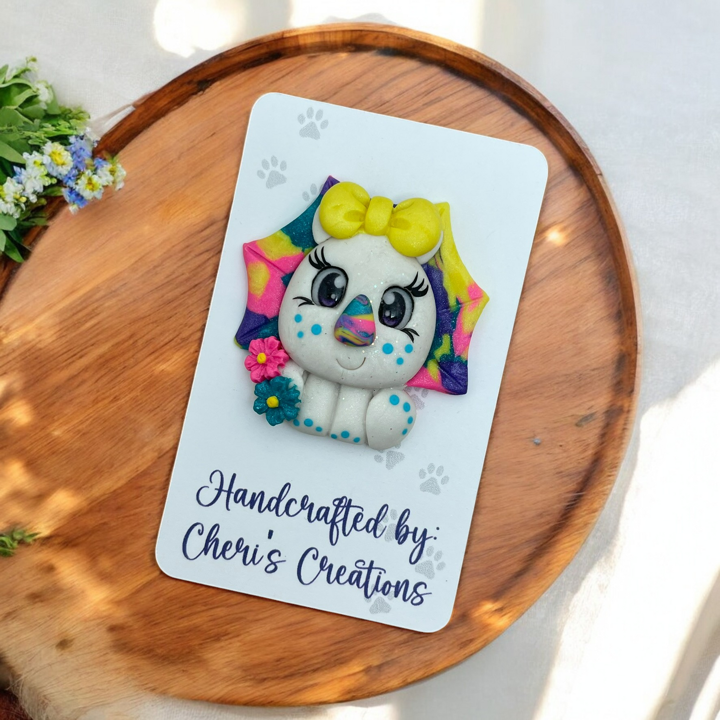 Playful Rainbow Triceratops Polymer Clay Embellishment