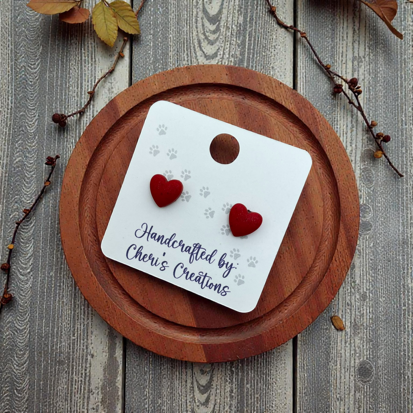 Red Heart Stud Earrings – Handmade Polymer Clay Earrings