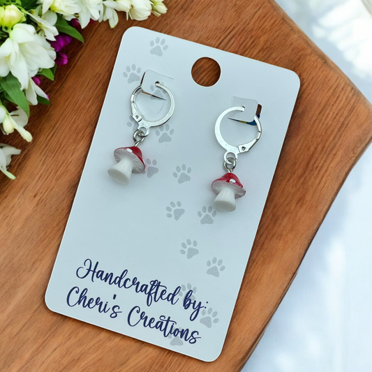 Whimsical Red Mini Mushroom Acrylic Dangle Earrings