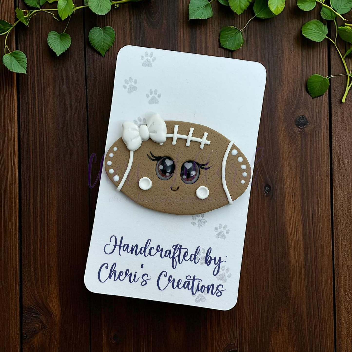 Football with White Bow Polymer Clay Embellishment
